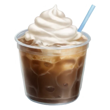 Large iced coffee in clear cup with ice and whipped cream sticker