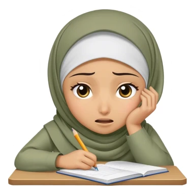 hijabi girl doing homework looking stressed suffring and crying sticker