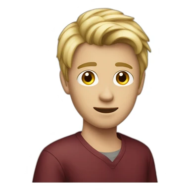 dirty blond teenage boy with maroon shirt sticker