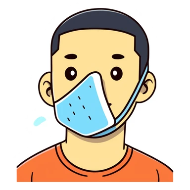 Person holding square ice pack on swollen cheek sticker