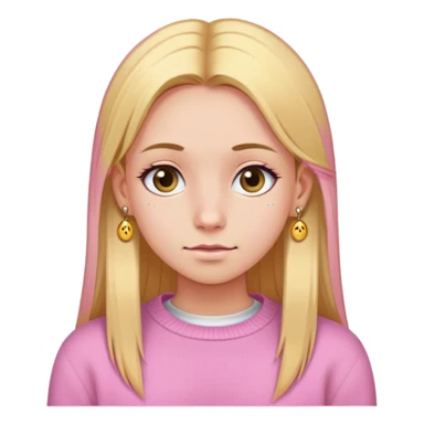 a girl wearing a pink Sweater with golden straight hair three piercings on the left ear two on the right sticker