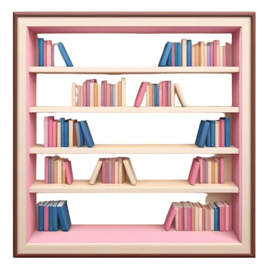 ikea bookshelf filled with beige, pink, brown and cream-colored books, isometric 3D sticker