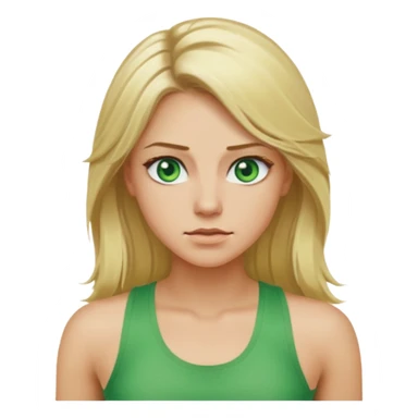 Female, long blonde hair, green eyes, sweating my ass off, wearing a tank top sticker