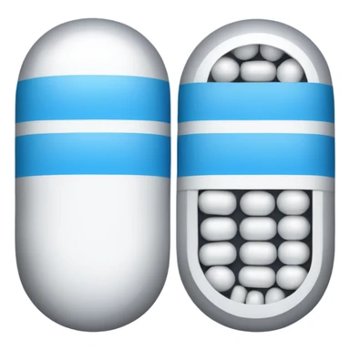 A capsule-shaped pill: one half is blue, and the other half is white. sticker