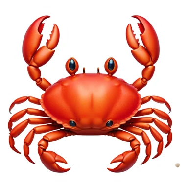 Cinematic Realistic Cute Crab Portrait Emoji, Head tilted playfully and inquisitively, featuring a compact, sturdy form with a glossy red shell uniquely forming an endearing face with bright, sparkling eyes, rendered with intricate natural textures and subtle coastal hues, high shine, affectionate and spirited, styled with a touch of seaside whimsy, soft glowing outline, capturing the essence of a mischievous yet lovable crab that seems ready to pinch playfully out of the screen into your arms! sticker
