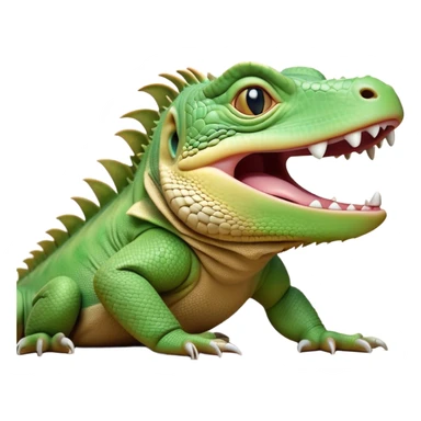 Cinematic Realistic Cute Yawning Iguana Portrait Emoji, Head tilted slightly with a dramatic, wide-open yawn, showcasing a soft, textured green-scaled face with gently drooping features and half-closed, drowsy amber eyes, rendered with natural detail and subtle shadows, high shine, relaxed yet expressive, styled with a dash of tropical charm, soft glowing outline, capturing the essence of a sleepy yet affectionate iguana that appears ready to stretch out and enjoy a peaceful nap! sticker