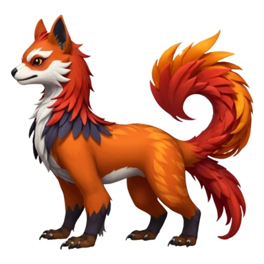 4-legged realistic scaly long-big-beaked Gryphon-Griffin-Griffsnuff-Talonflame-Silvally-Nargacuga-Red-Panda-fusion-hybrid-animal-Fakémon-creature, full body, with a long thin tufted lion-tail sticker
