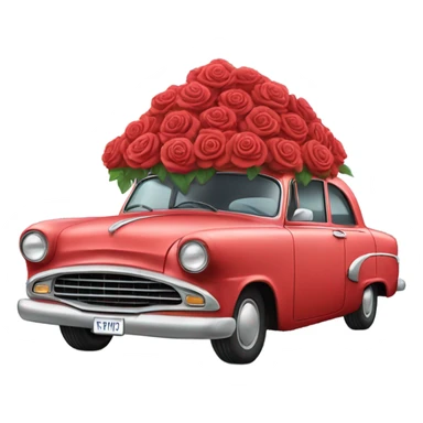 red pastel car in the trunk many roses sticker