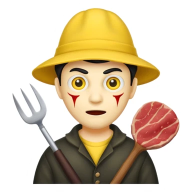 scary evil man look like from friday 13th with the yellow hat and meat khife sticker