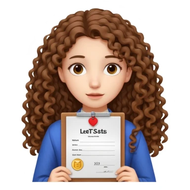 A girl with long curly brown hair very sadly shows an IELTS certificate with a score of 3.0 sticker