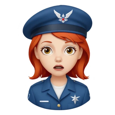 shocked face on white girl red hair Air force beret sticker