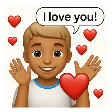 Add a speech bubble with the greeting 'I love you!' to the image, keeping the emoji style warm and loving sticker