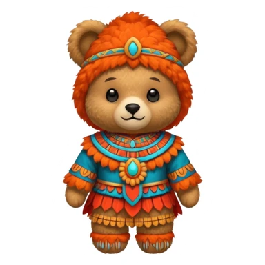 teddy bear Upper, wearing red mayan ancient custome, with carrot half body sticker