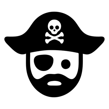 Change the swords and the pirate head to green. Ensure the background behind the swords and the head is pure white and hollow, with no black fill or shadow. Keep the hat black with the small skull-and-crossbones symbol. Maintain the clean, bold icon style. sticker