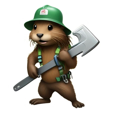 Beaver with dreadlocks in climbing gear with a chainsaw  sticker