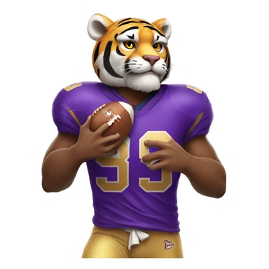 tiger wearing a purple/gold jersey holding a football sticker