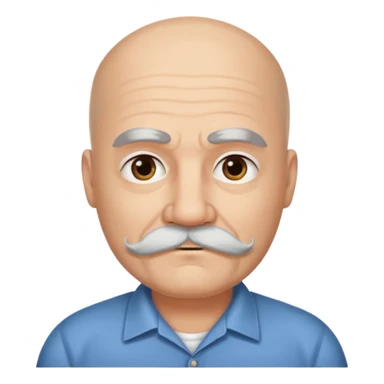 61 years old. Bald with dark hair on the sides. black thick moustache. White beard. saying sorry. where is the white beard sticker