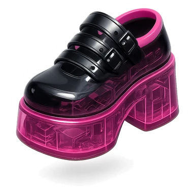 BLACKPINK-inspired gothic shoes, no hearts, shiny and futuristic, black and pink sticker