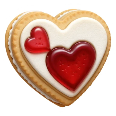 Realistic shortbread cookie in the shape of a heart with red jelly middle filling and sprinkled powder sugar on top. sticker