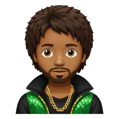 Shaggy, Reggae Rapper with dark brown hair, black sequin outfit sticker