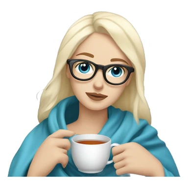 Pale blonde girl with blue eyes wearing glasses and pale man with short black hair and beard drinking tea under a blanket sticker
