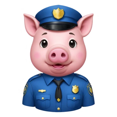 a pig, upright, in a police officer uniform, drooling and looking to the bottom left sticker