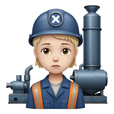 a child with a sad face works in a factory sticker