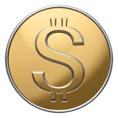 A double dollar sign emoji made of polished silver chrome, smooth metallic surface, glossy reflections, luxury swag vibe, minimal iOS emoji style, centered on white background sticker