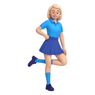 Make the blue school skirt even shorter, knees showing, playful and bold, with no background. sticker