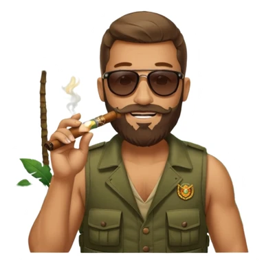 brauny vested sunglasses bearded jungle commando smoking a cigar with a grin sticker