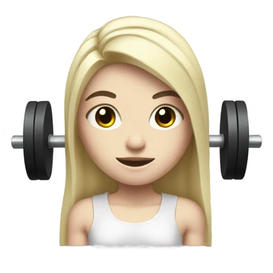 Pale girl with long black hair lifting weights with black eyes  sticker