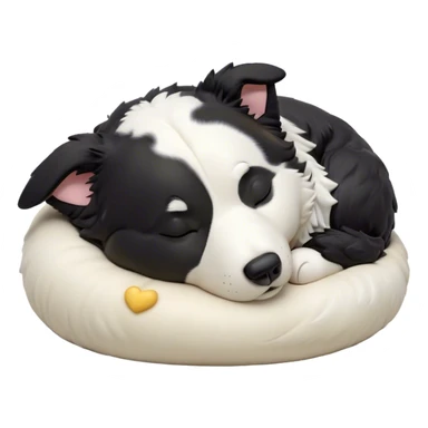 Cinematic Chubby Sleeping Border Collie Portrait Emoji, Chubby and serene, with a round, adorable build and a thick, plush black and white coat, eyes gently closed in peaceful slumber, Simplified yet irresistibly endearing features, highly detailed, glowing with a gentle, dreamy glow, high shine, relaxed and content, stylized with a touch of whimsy, bright and heartwarming, soft glowing outline, capturing the essence of a blissfully sleepy herder, so comically serene it feels like it could roll out of the screen and snore with adorable charm! sticker