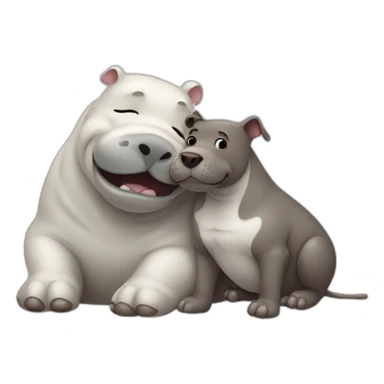 Hippopotamus and White dog hugging  sticker