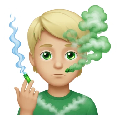 boy with green smoke due to the unpleasant smell on his body, blond and blue eyes. sticker