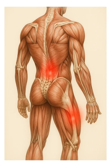 corpo umano anatomico con mal di schiena e al ginocchio, iperrealistico 4k sticker