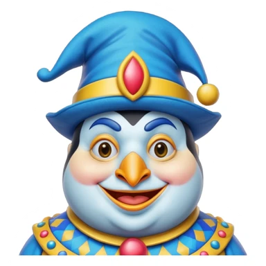 crazy colorful fat penguin jolly joker, medieval, vintage, court jester, mac os icon, blue color sticker