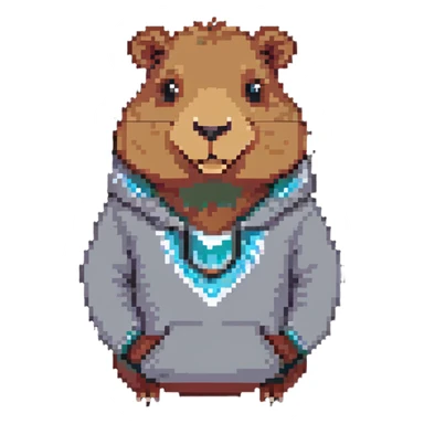 capybara smiling wearing a light grey sweater sticker