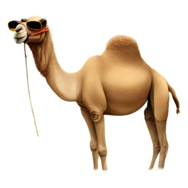 Camel wearing sunglasses in a small pond in desert sticker