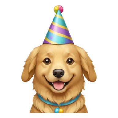 Golden retriever wearing a party hat sticker
