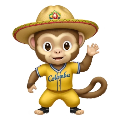 Crear una mascota que sea un mono capuchino sobre el cual predomine el color café, cara clara y expresiva, alegre, atlético, que lleve uniforme de softbol que diga Colombia, con un sombrero vueltiao' un poco inclinado que se vea personalizado con el nombre YAIFER sticker