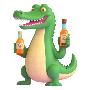 crocodile with a bottle of whiskey sticker