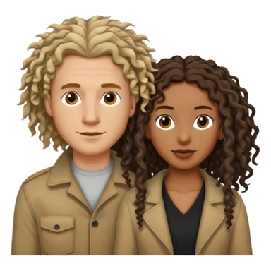 White boyfriend with medium wavy to curly hair with a black girlfriend with shoulder length thin curly dreadlocks sticker