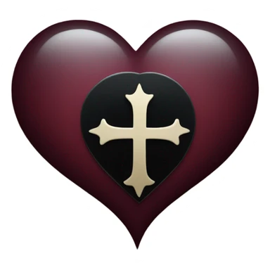 A burgundy heart with a black moon and a Gothic cross in the background sticker