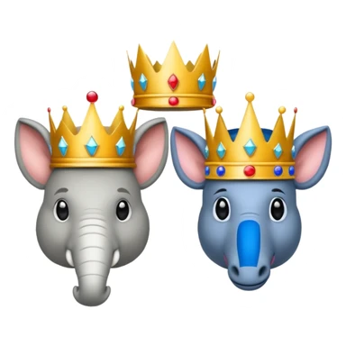Democratic Party elephant facing Republican Party donkey with face of Donald Trump wearing a crown in between them sticker