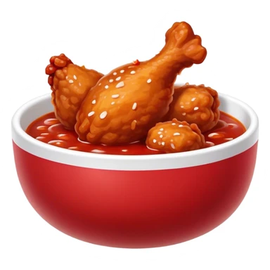 Korean Fried Chicken Cinematic Realistic Korean Fried Chicken Dish Emoji, depicted as bite-sized chicken chunks generously coated in a glossy, spicy sauce, in a bowl. sticker