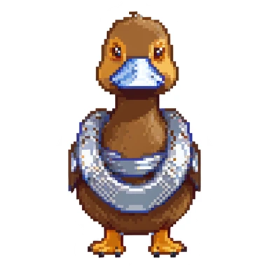 brown duck holding silver duct tape sticker