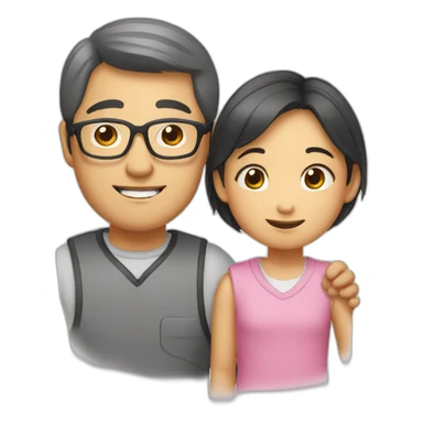 An Asian dad with glasses and his daughter  sticker