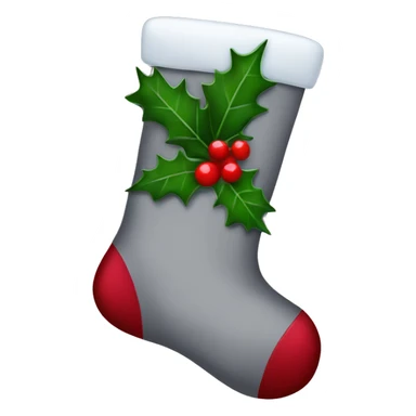 Aesthetic Grey Christmas stocking with holly berry and leaves on top left corner  sticker
