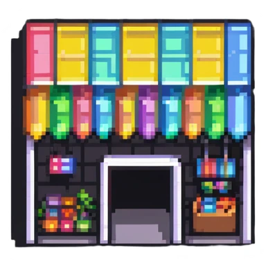 tiny simple shopping mall building icon, modern colors, minimal details, small size sticker