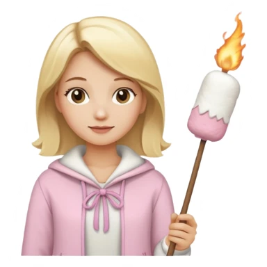 blonde woman cute clothes holding marshmallow stick sticker